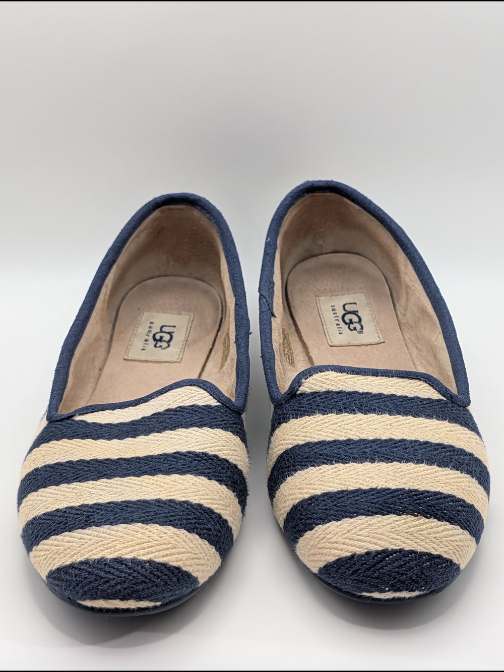 UGG Women's Navy and Cream Striped Knit Ballet Flats
